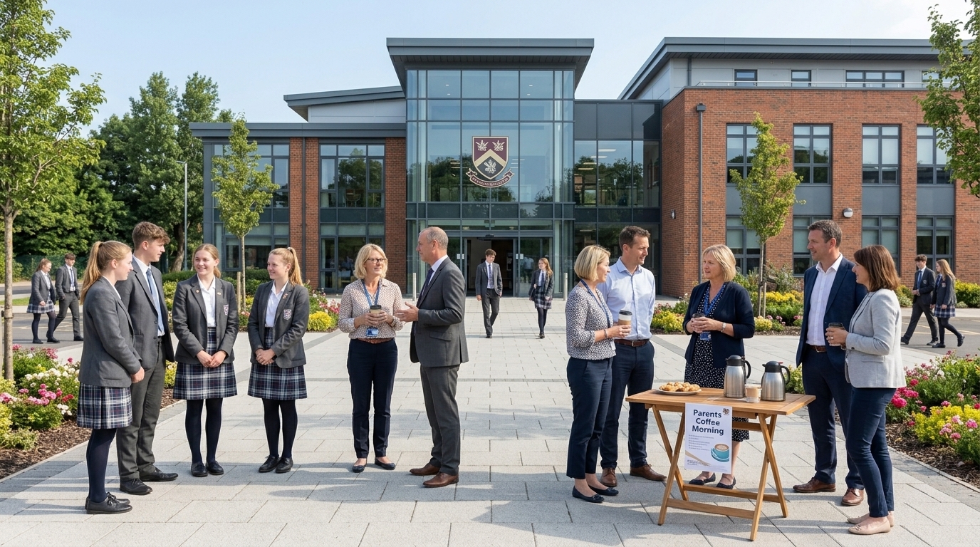 Parents and teachers talking at the school